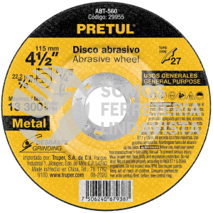 29955 ABT-560 DISCO TIPO 27 DE 4-1/2" X 6.2 MM DESBASTE DE METAL PRETUL