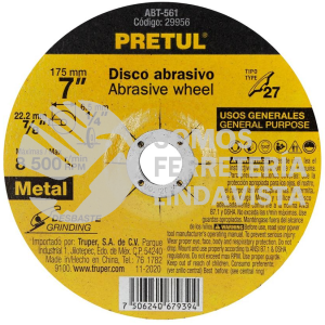 29956 ABT-561 DISCO TIPO 27 DE 7" X 6.2 MM DESBASTE DE METAL PRETUL