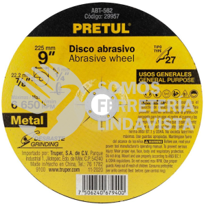 29957 ABT-562 DISCO TIPO 27 DE 9" X 6.2 MM DESBASTE DE METAL PRETUL