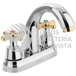 45355 AQM-51G MEZCLADORA CROMO-ORO 4" P/LAVABO NARIZ CURVA CRUCETAFOSET