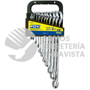 140460 JUEGO DE 11 LLAVES COMBINADAS PULIDO ESPEJO EN PULGADAS, 12 PUNTAS EN RACK FOY
