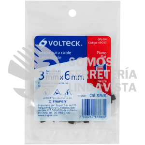 48033 GPL-5N BOLSA CON 20 GRAPAS NEGRAS DE 3 X 6 MM PARA CABLE PLANO VOLTECK