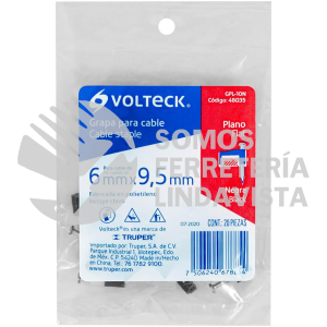 48035 GPL-10N BOLSA CON 20 GRAPAS NEGRAS DE 6 X 9.5 MM PARA CABLE PLANO VOLTECK