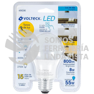 49036 LED-603T LAMPARA LED TIPO BULBO CON 3 TONOS DE LUZ BLISTER VOLTECK