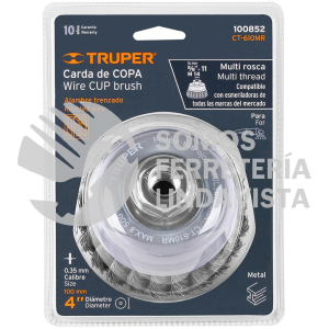 100852 CT-610MR CARDA COPA 4" ALAMBRE TRENZADO FINO MULTI-ROSCA TRUPER