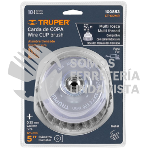 100853 CT-612MR CARDA COPA 5" ALAMBRE TRENZADO FINO MULTI-ROSCA TRUPER