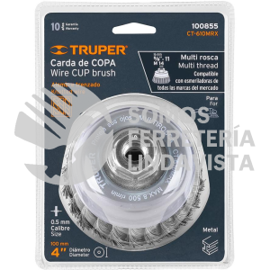 100855 CT-610MRX CARDA COPA 4" ALAMBRE TRENZADO GRUESO MULTI-ROSCA TRUPER