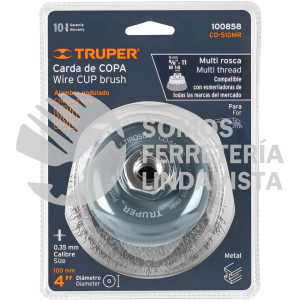100858 CO-510MR CARDA COPA 4" ALAMBRE ONDULADO FINO MULTI-ROSCA TRUPER