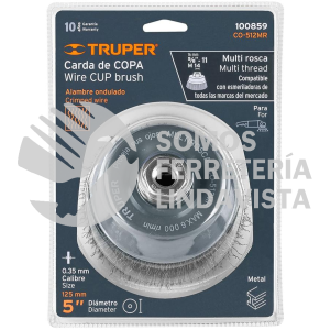 100859 CO-512MR CARDA COPA 5" ALAMBRE ONDULADO FINO MULTI-ROSCA TRUPER