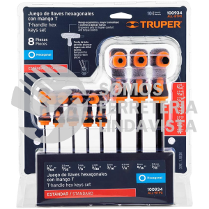 100934 ALL-8TPX JUEGO 8 LLAVES ALLEN STD EXTRALARGAS MANGO T PUNTA DE BOLA TRUPER