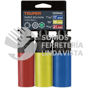 100942 JDI-1/2X3MP JUEGO 3 DADOS LARGOS 1/2" IMPACTO PROTECCION PLASTICA 6P MM TRUPER