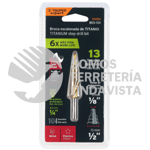 101551 BES-13X BROCA ESCALONADA TITANIO 13 ESCALONES 1/8" A 1/2" TRUPER