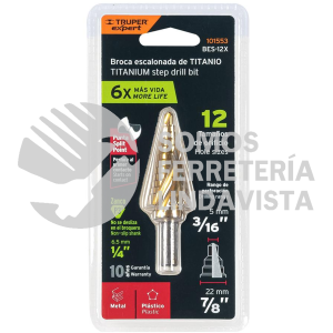 101553 BES-12X BROCA ESCALONADA TITANIO 12 ESCALONES 3/16" A 7/8" TRUPER