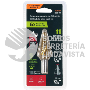 101554 BES-11X BROCA ESCALONADA TITANIO 11 ESCALONES 1/4" A 7/8" TRUPER