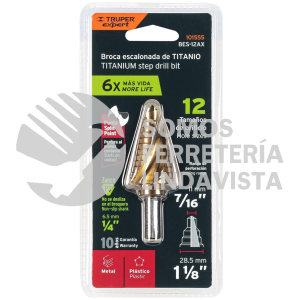 101555 BES-12AX BROCA ESCALONADA TITANIO 12 ESCALONES 7/16" A 1-1/8" TRUPER