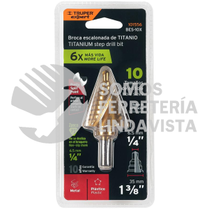 101556 BES-10X BROCA ESCALONADA TITANIO 10 ESCALONES 1/4" A 1-3/8" TRUPER