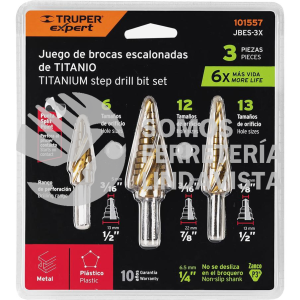 101557 JBES-3X JUEGO DE 3 BROCAS ESCALONADAS DE TITANIO TRUPER