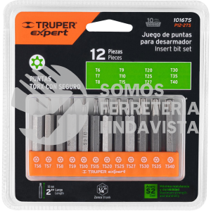 101675 P12-2TS JUEGO DE 12 PUNTAS TORX COMBINADAS C/SEGURO LARGO 2" TRUPER