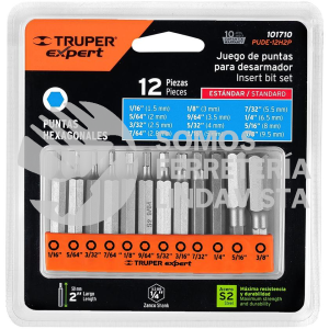 101710 PUDE-12H2P JUEGO DE 12 PUNTAS HEXAGONALES STD LARGO 2" TRUPER