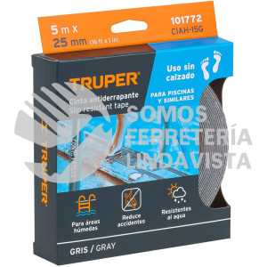 101772 CIAH-15G ROLLO DE 5 M CINTA ANTIDERRAPANTE 25MM GRIS P/AREAS HUMEDAS TRUPER