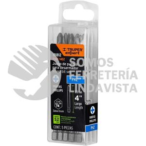 101812 PUDE-1402 ESTUCHE CON 5 PUNTAS DE CRUZ PH2 LARGO 4" TRUPER