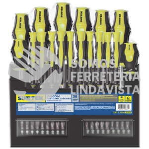 JDB36 JUEGO DE DESTORNILLADORES CON MANGO BIMATERIAL EN RACK COMBINADOS, 36 PIEZAS SURTEK