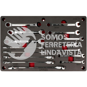 CH256P JUEGO DE 15 LLAVES COMBINADAS PULIDO ESPEJO DE MATRACA METRICAS, 12 PUNTAS URREA