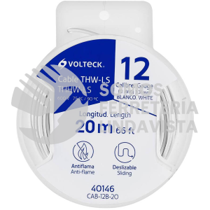 40146 CAB-12B-20 CARRETE CON 20 M DE CABLE THHW-LS 12 AWG BLANCO VOLTECK