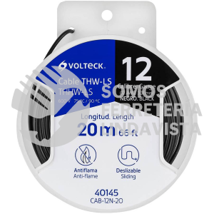 40145 CAB-12N-20 CARRETE CON 20 M DE CABLE THHW-LS 12 AWG NEGRO VOLTECK