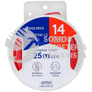 40150 CAB-14R-25 CARRETE CON 25 M DE CABLE THHW-LS 14 AWG ROJO VOLTECK