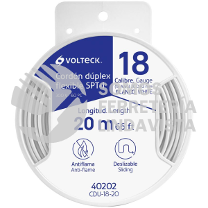 40202 CDU-18-20 CARRETE CON 20 M CORDON DUPLEX FLEXIBLE SPT 18 AWG VOLTECK