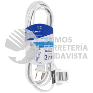 40151 ED-2BR EXTENSION ELECTRICA DOMESTICA 2 M BLANCA CON CLAVIJA RECTA VOLTECK