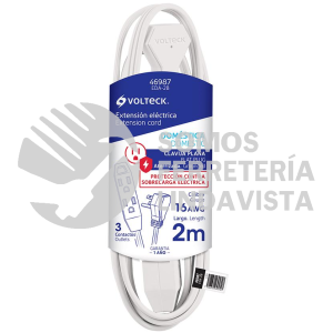 46987 EDA-2B EXTENSION DOMESTICA ATERRIZADA 2 M BLANCA CON CLAVIJA PLANA VOLTECK