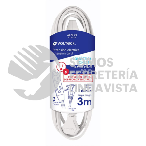 46988 EDA-3B EXTENSION DOMESTICA ATERRIZADA 3 M BLANCA CON CLAVIJA PLANA VOLTECK