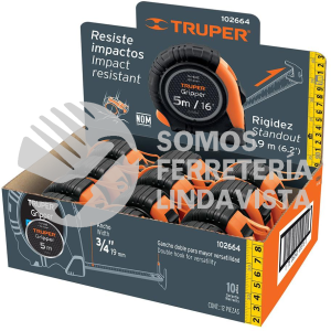 102664 FH-5MC FLEXOMETRO GRIPPER 5 M CINTA 13 MM DISPLAY BOX CON 12 PIEZAS TRUPER