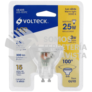 48405 LED-103TC LAMPARA TRANS. DE LED 3 W MR16 BASE GU10 LUZ CALIDA BLISTER VOLTECK