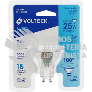 48404 LED-103TF LAMPARA TRANS. DE LED 3 W MR16 BASE GU10 LUZ DE DIA BLISTER VOLTECK