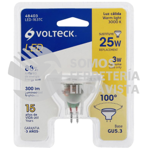 48403 LED-163TC LAMPARA TRANS. DE LED 3W MR16 BASE GU5.3 LUZ CALIDA BLISTER VOLTECK
