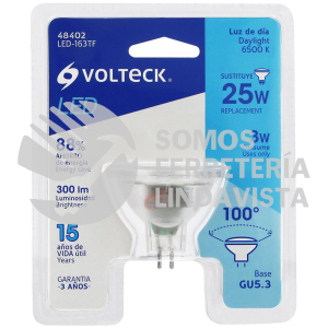 48402 LED-163TF LAMPARA TRANS. DE LED 3W MR16 BASE GU5.3 LUZ DE DIA BLISTER VOLTECK