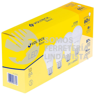 27210 LED-60CBX4 PACK DE 4 LAMPARAS DE LED A19 8 W LUZ CALIDA CAJA BASIC VOLTECK