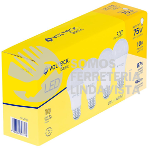 27211 LED-75CBX4 PACK DE 4 LAMPARAS DE LED A19 10 W LUZ CALIDA CAJA BASIC VOLTECK
