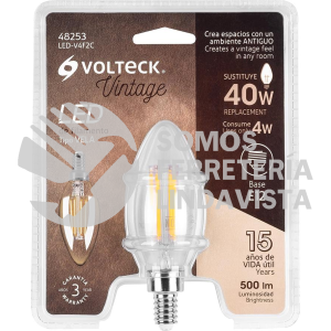 48253 LED-V4F2C LAMPARA LED TIPO VELA 4 W CON FILAMENTO BASE E12 LUZ CALIDA VOLTECK