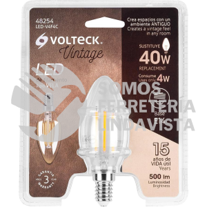 48254 LED-V4F4C LAMPARA LED TIPO VELA 4 W CON FILAMENTO BASE E14 LUZ CALIDA VOLTECK
