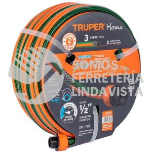 102546 MAN-25X1/2RE MANGUERA 1/2" REFORZADA 3 CAPAS 25 M CONEXIONES PLASTICAS TRUPER