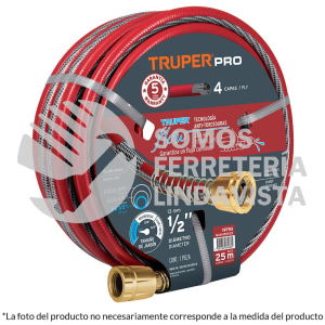 102528 MAN-30X1/2X MANGUERA 1/2" SUPER REFORZADA 4 CAPAS 30 M CONEXIONES METAL TRUPER