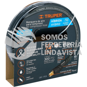 102472 MAN-HI-15-1/4 ROLLO DE MANGUERA HIBRIDA 1/4" PARA COMPRESOR 15 M TRUPER