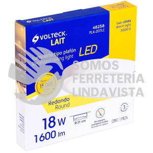 48258 PLA-207LC LUMINARIO BLANCO DE LED 18 W REDONDO TIPO PLAFON LUZ CALIDA VOLTECK