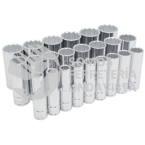 54201 JUEGO DE DADOS LARGOS CUADRO DE 1/2", 12 PUNTAS, METRICOS, 23 PIEZAS URREA