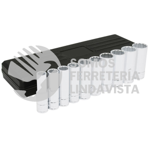 5400PHM JUEGO DE DADOS LARGOS CUADRO DE 1/2", 12 PUNTAS, METRICOS, 10 PIEZAS URREA