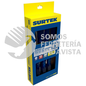 D01PC JUEGO DE DESTORNILLADORES CON MANGO AZUL COMBINADOS CON CAJA, 5 PIEZAS SURTEK